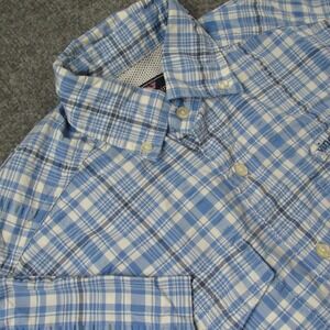Vineyard Vines Harbor‎ Shirt Mens Extra Small Plaid Vented Fish Seersucker Nylon